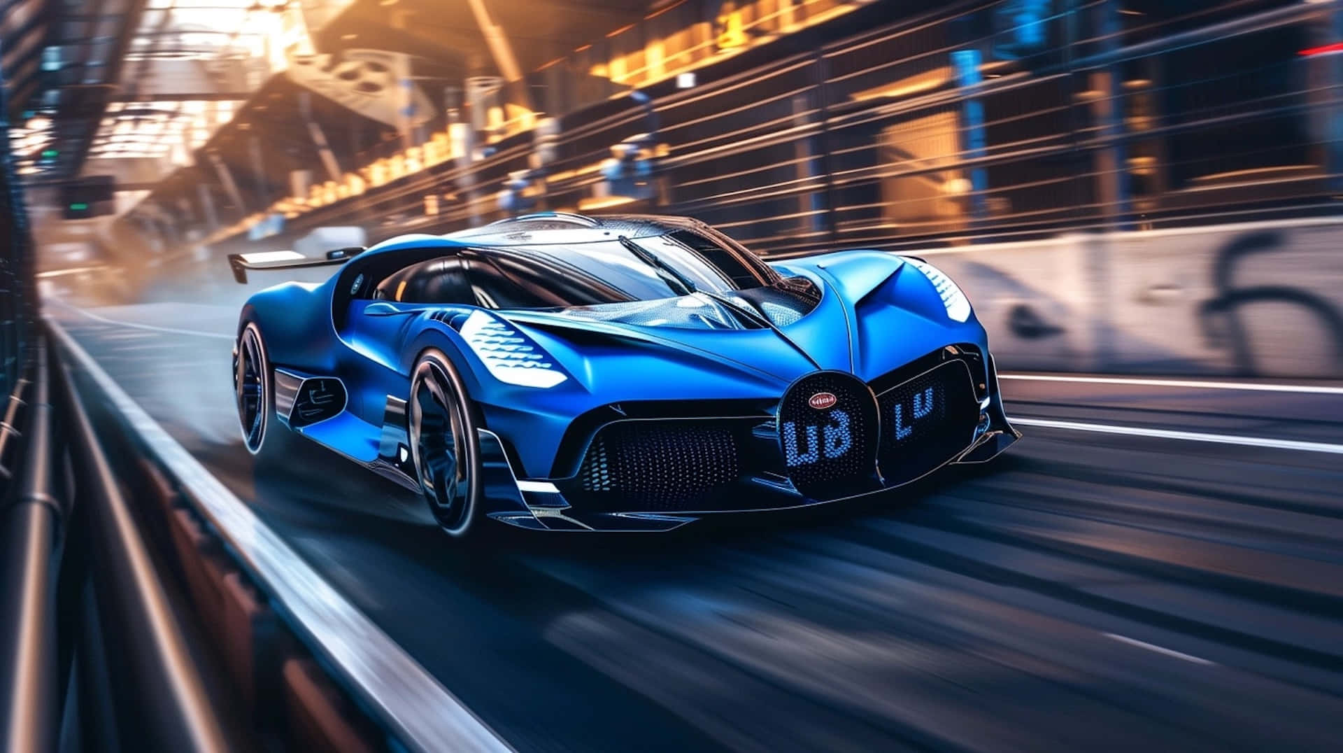 Bugatti Bolide, sleek blue, futuristic urban tunnel, Full HD Desktop Wallpaper