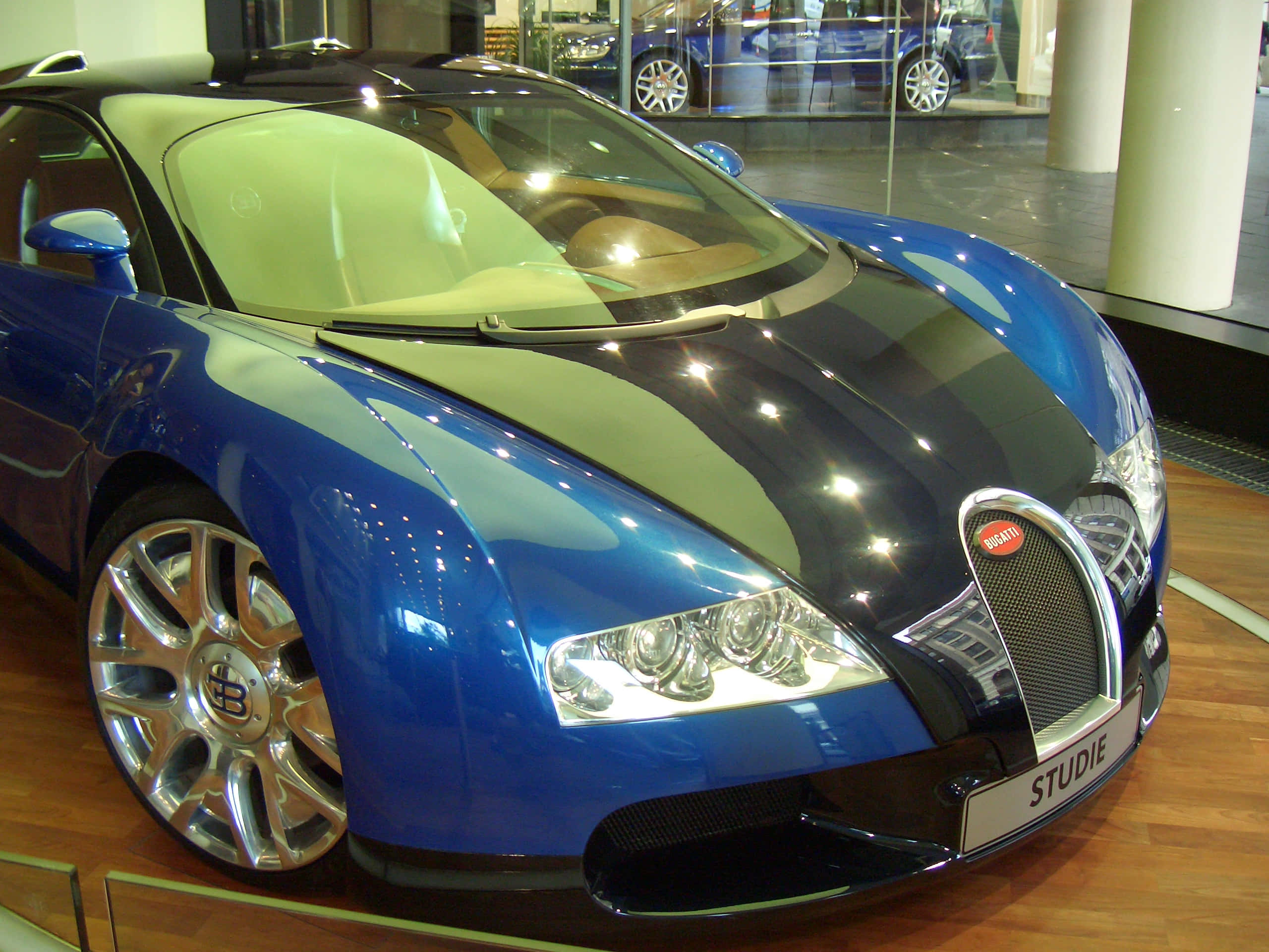 Bugatti, glossy blue, black, 2K Desktop Wallpaper
