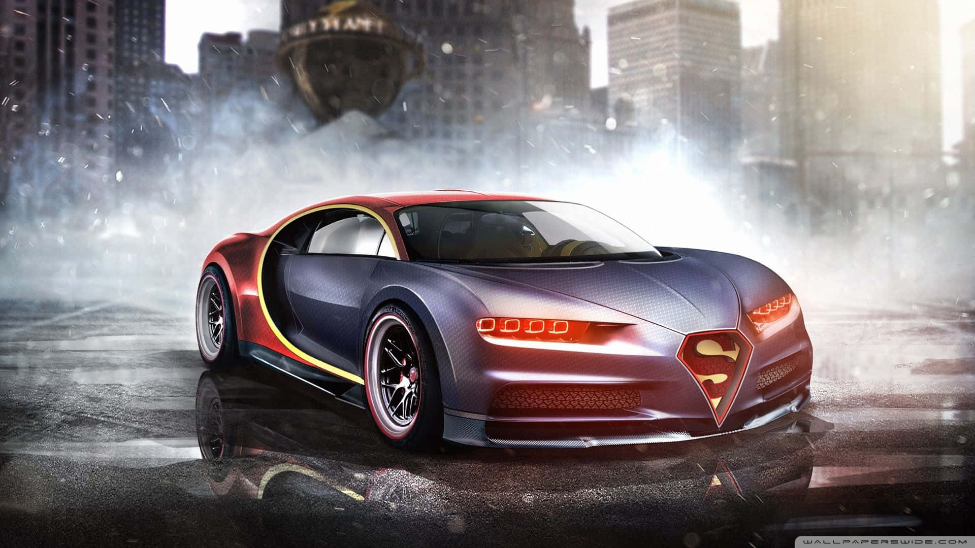 Bugatti Car, red and purple, Superman-themed, Full HD Desktop Wallpaper