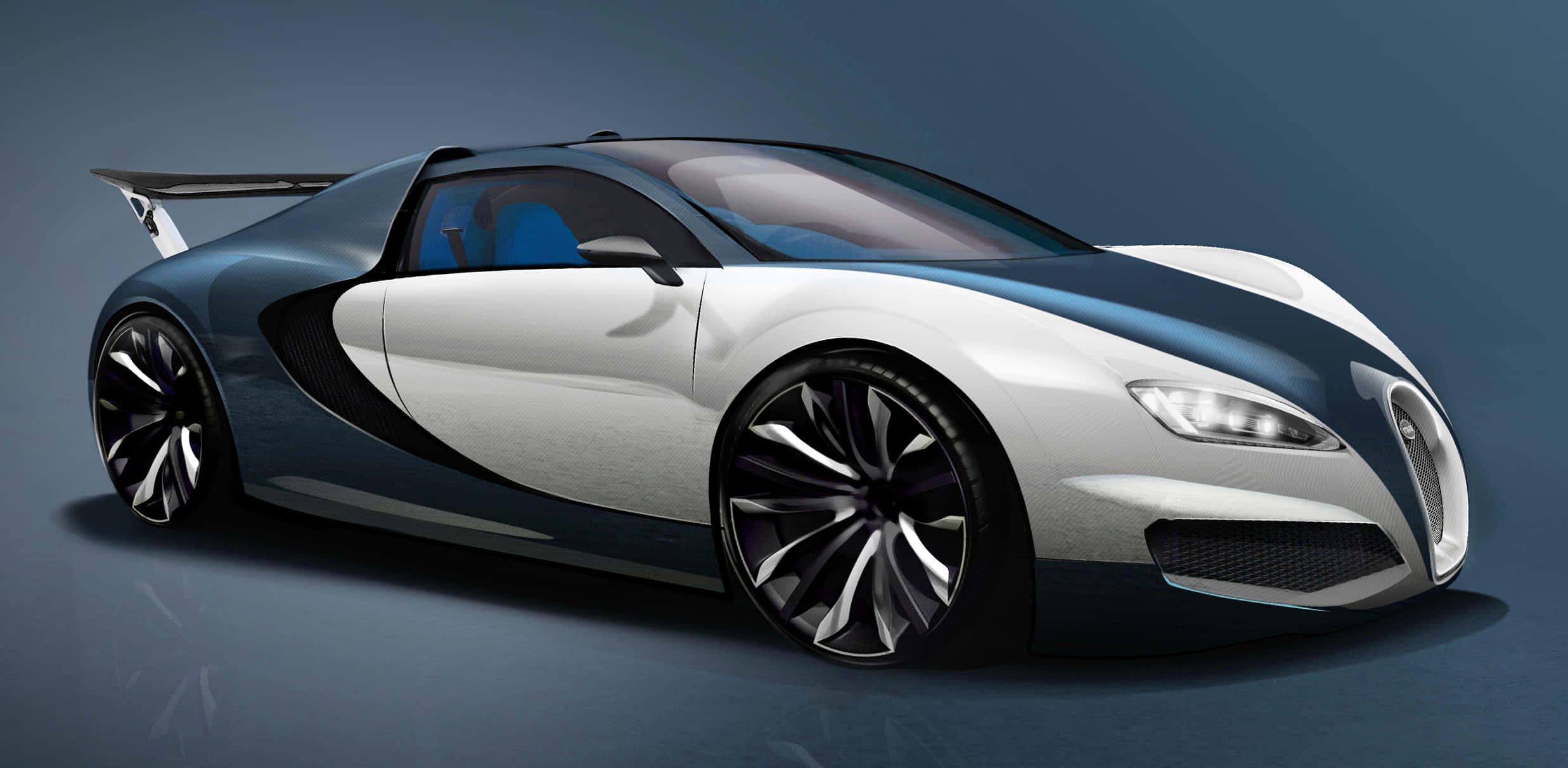 Bugatti Car, sleek futuristic sports car, white and blue accents, Full HD Desktop Wallpaper