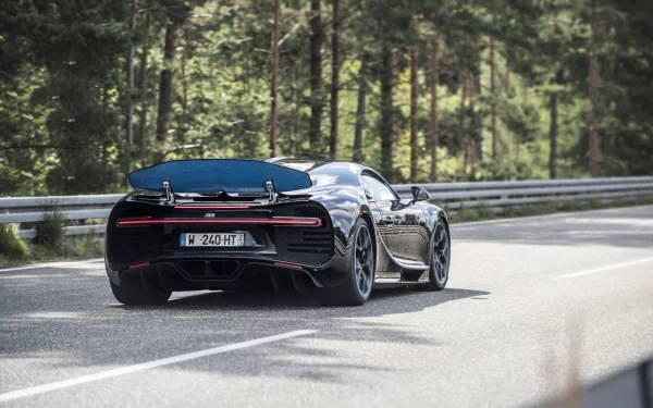Bugatti Chiron, black, blue rear wing, SD Desktop Wallpaper