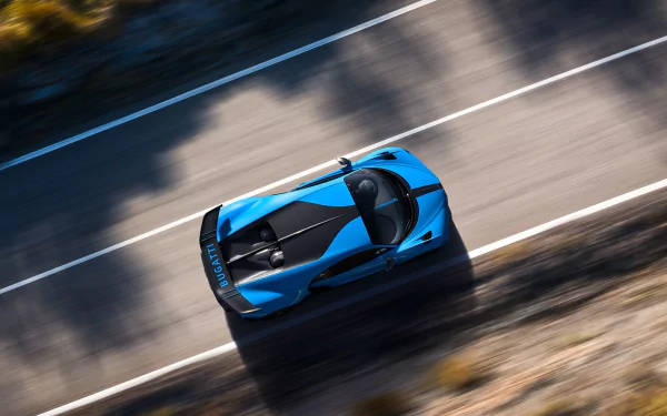Bugatti Chiron, blue, sunlit road, SD Desktop Wallpaper