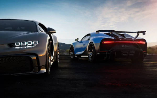 Bugatti Chiron, black, golden sunset, SD Desktop Wallpaper