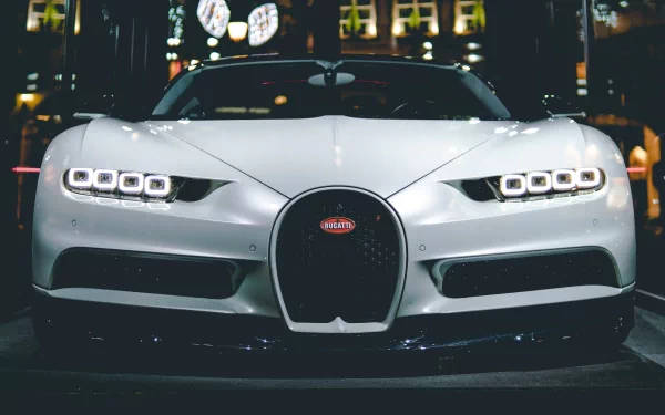 Bugatti Chiron, silver, neon lights, SD Desktop Wallpaper
