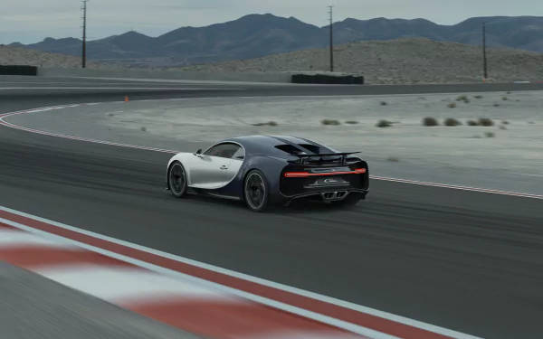 Bugatti Chiron, desert racetrack, mountains, SD Desktop Wallpaper