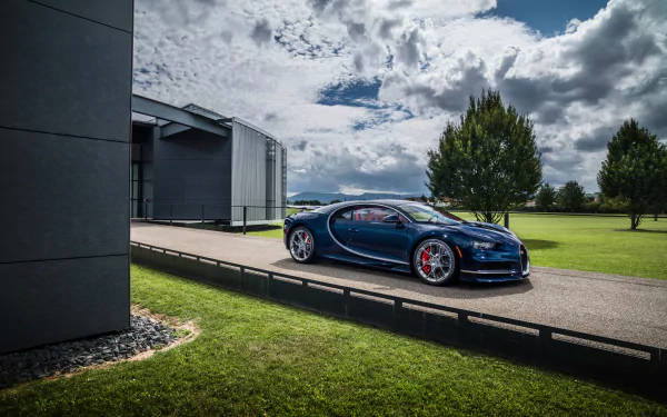 2017 Bugatti Chiron, blue, paved path, SD Desktop Wallpaper