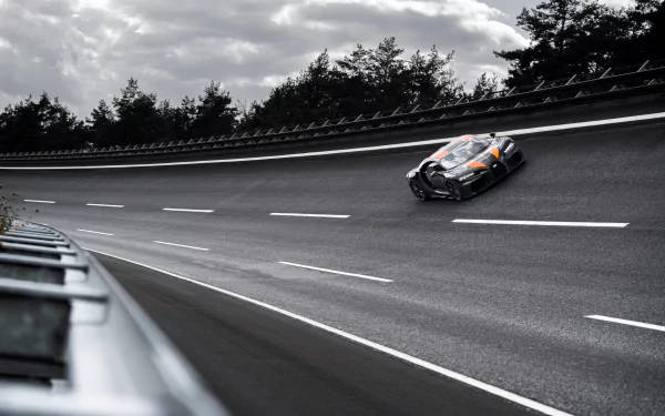 Bugatti Chiron, orange and black, curving highway, SD Desktop Wallpaper