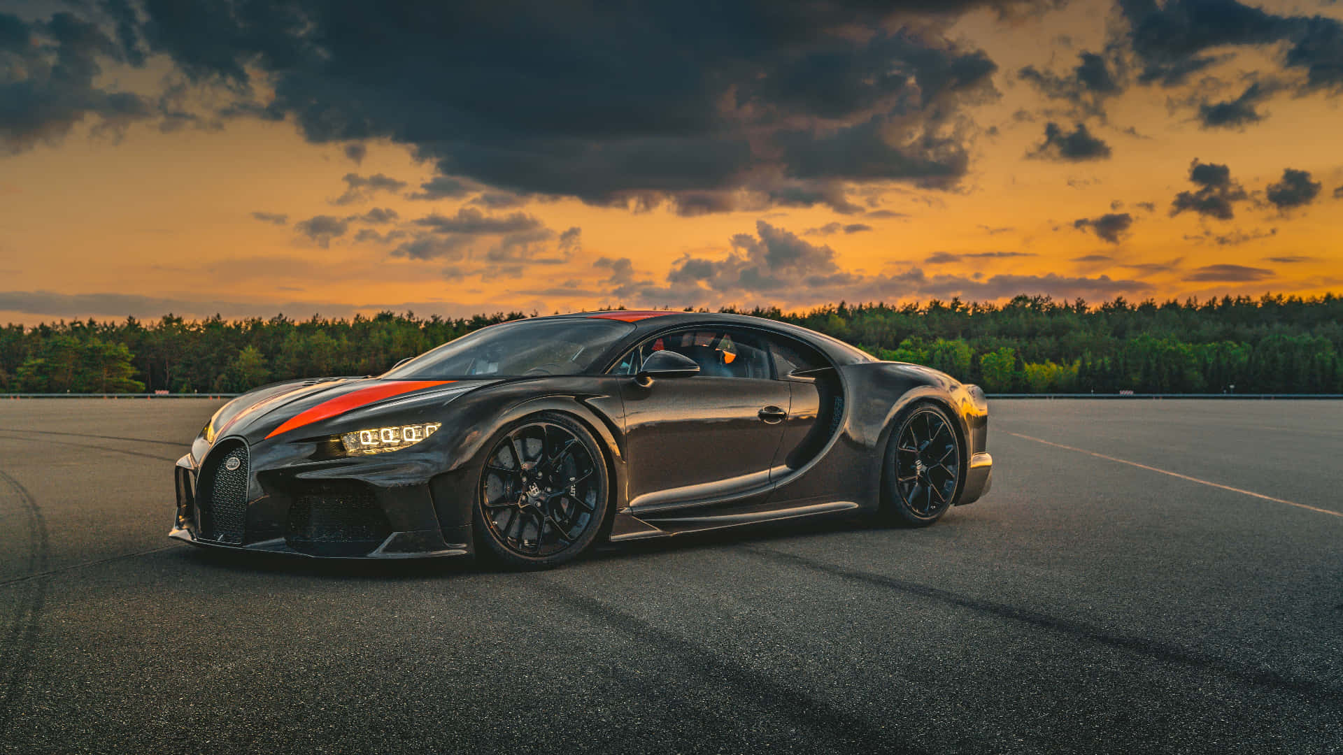 Bugatti Chiron, black, orange accents, Full HD Desktop Wallpaper