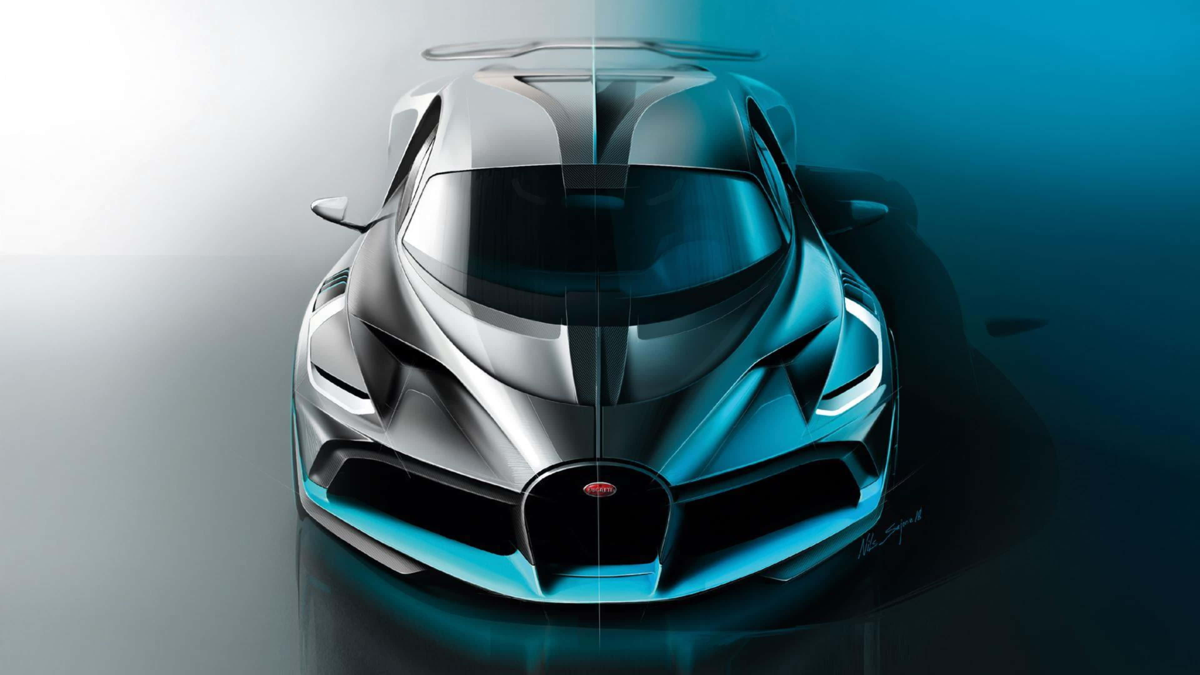 Bugatti Chiron, concept car, metallic silver, 4K Desktop Wallpaper