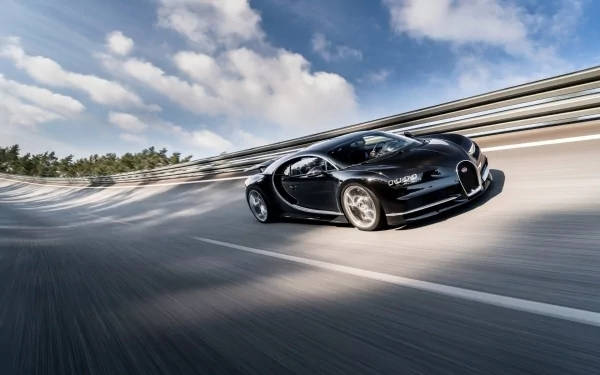 Bugatti Chiron, black, curving highway, SD Desktop Wallpaper