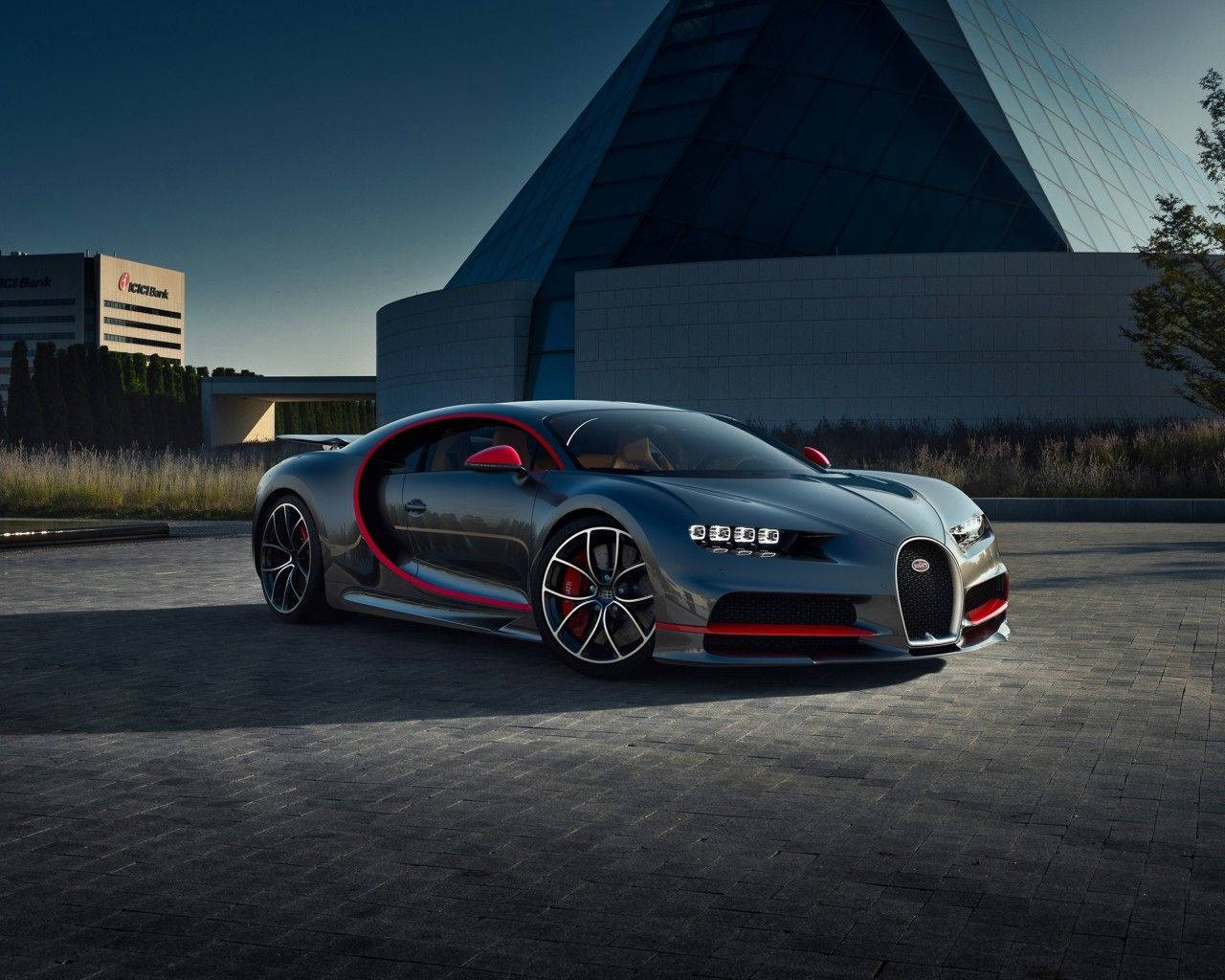 Bugatti Chiron, silver, red accents, HD Desktop Wallpaper