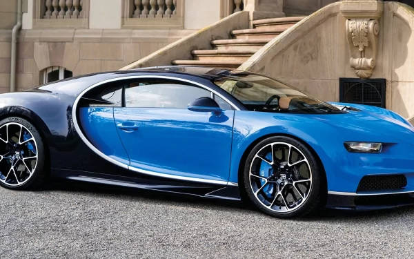 2017 Bugatti Chiron, blue and black, gravel, SD Desktop Wallpaper