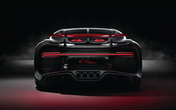 Bugatti Chiron, black, glowing red taillights, SD Desktop Wallpaper