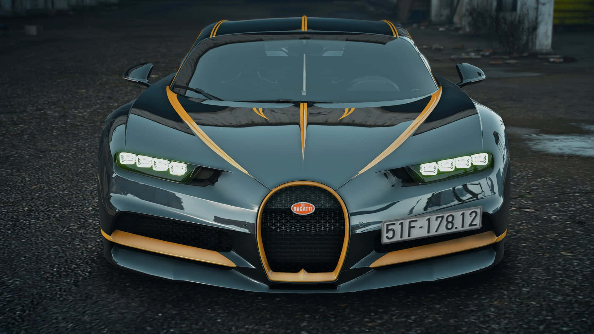 Bugatti Chiron, gray, yellow accents, Full HD Desktop Wallpaper