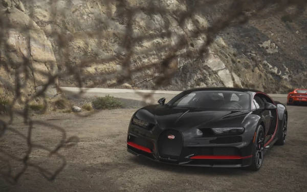 Bugatti Chiron, black, red accents, SD Desktop Wallpaper
