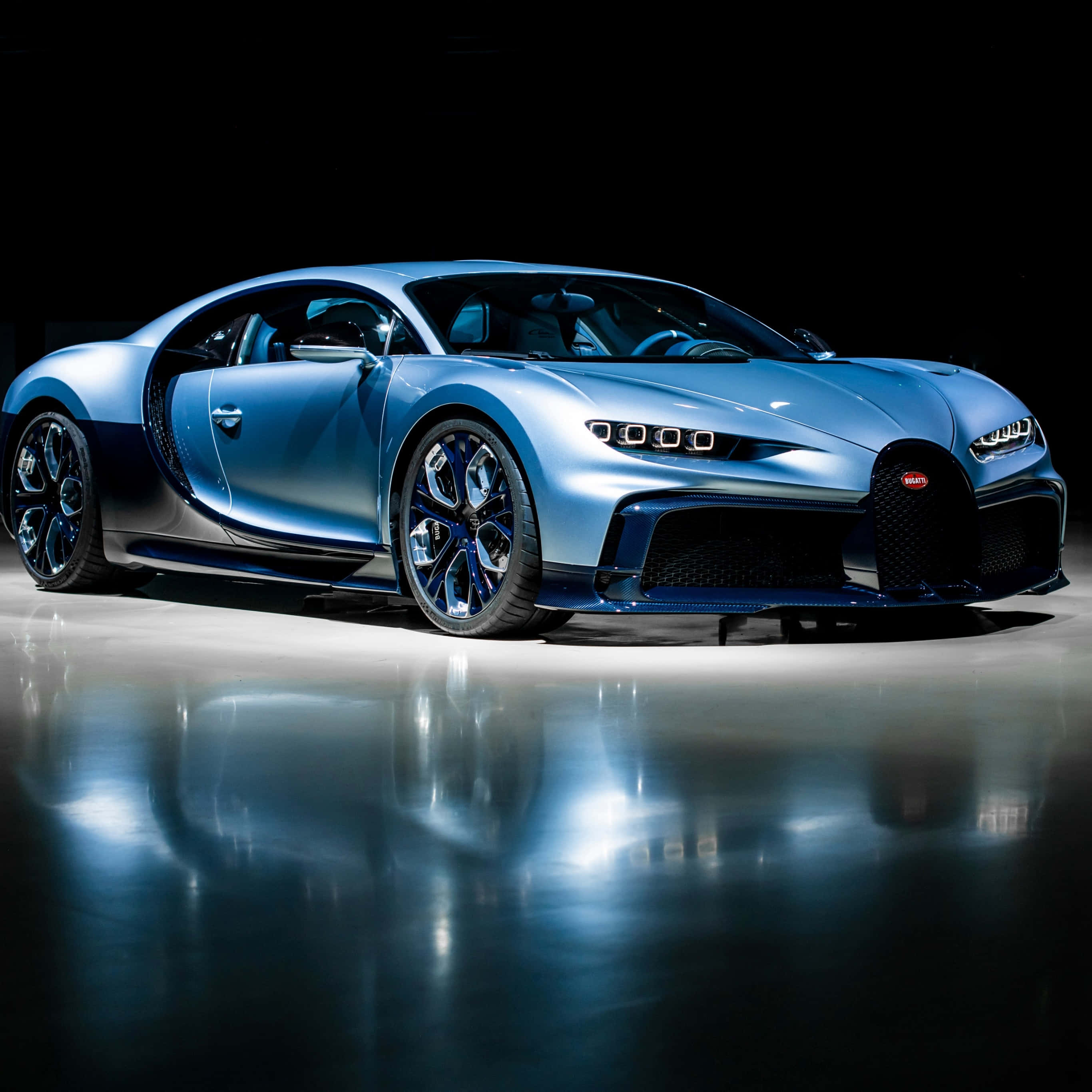 Bugatti Chiron, matte blue, studio lights, 2K Desktop Wallpaper