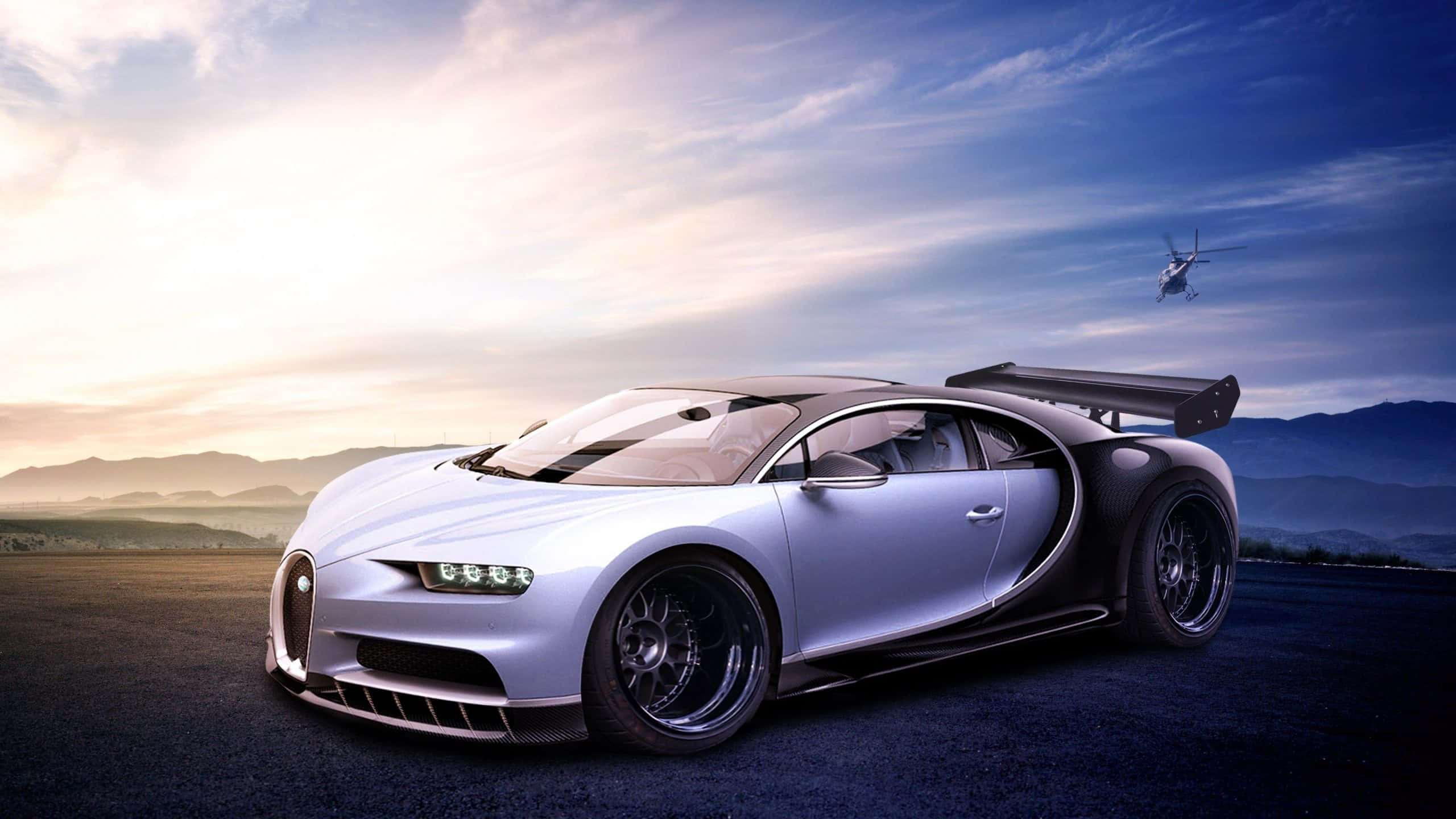 Bugatti Chiron, silver, dark road, 2K Desktop Wallpaper