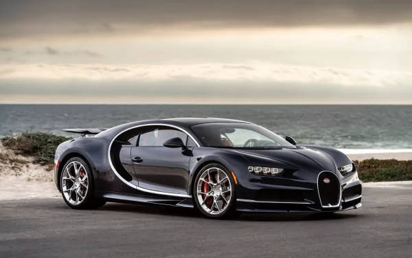Bugatti Chiron, 1500 hp, coastal road, SD Desktop Wallpaper