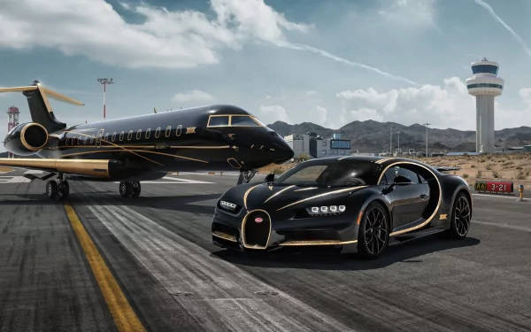 Bugatti Chiron, black, gold accents, SD Desktop Wallpaper