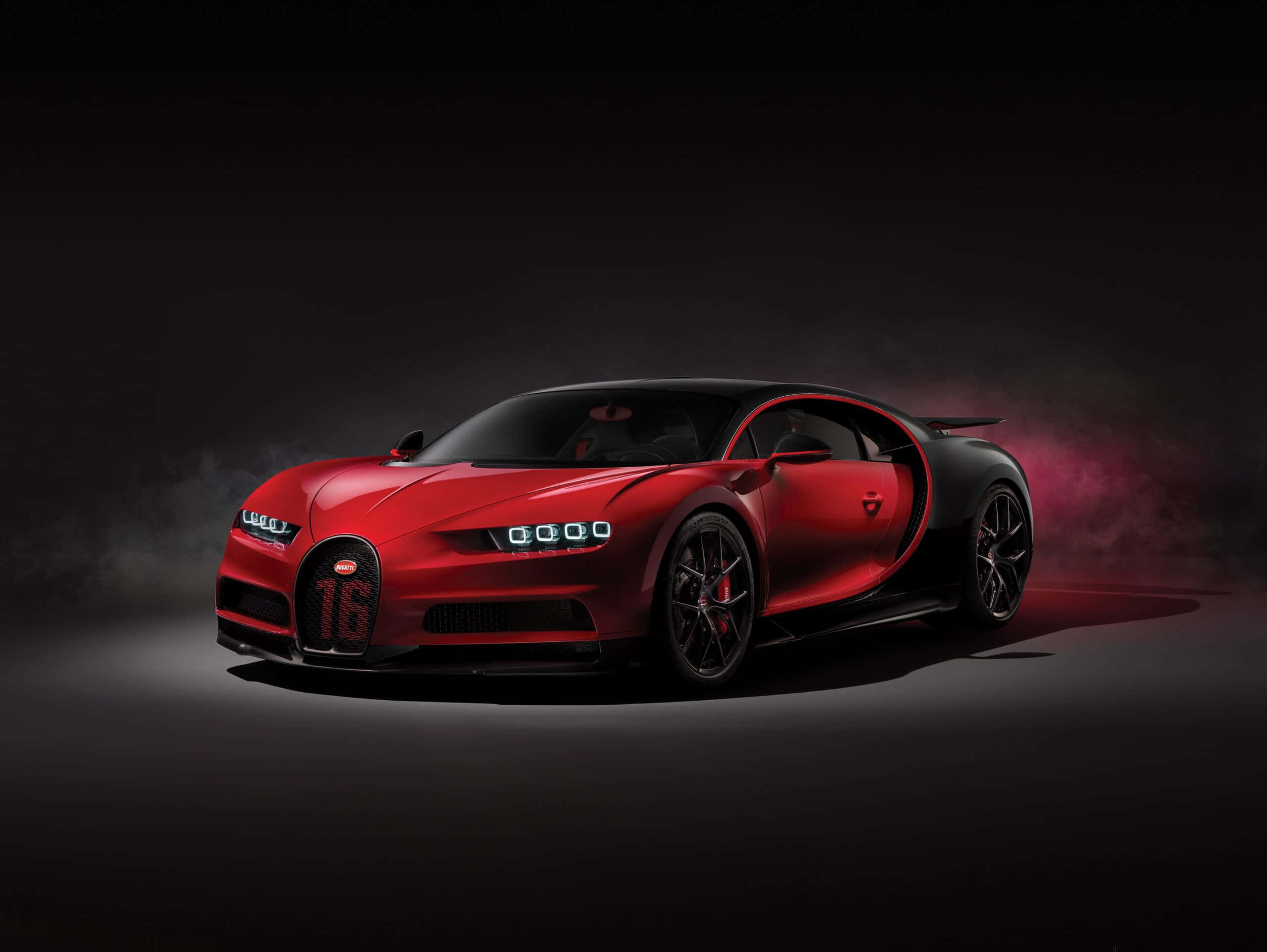 Bugatti Chiron, red, glowing headlights, 2K Desktop Wallpaper