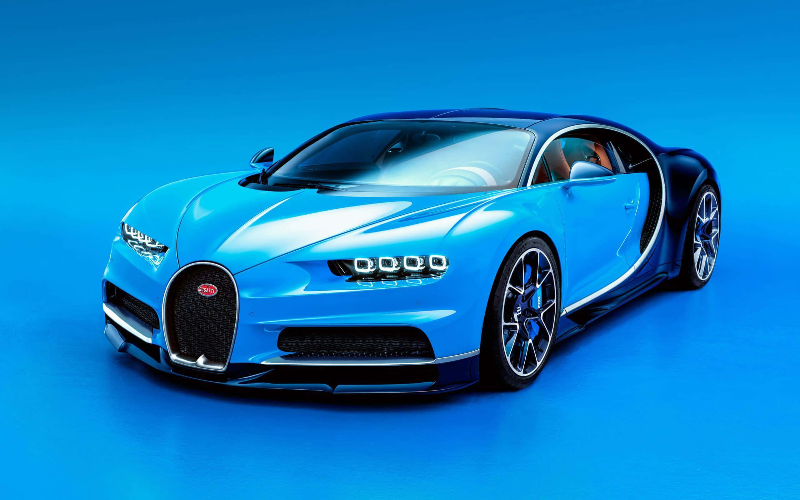 Bugatti Chiron, sleek blue, studio lights, 2K Desktop Wallpaper