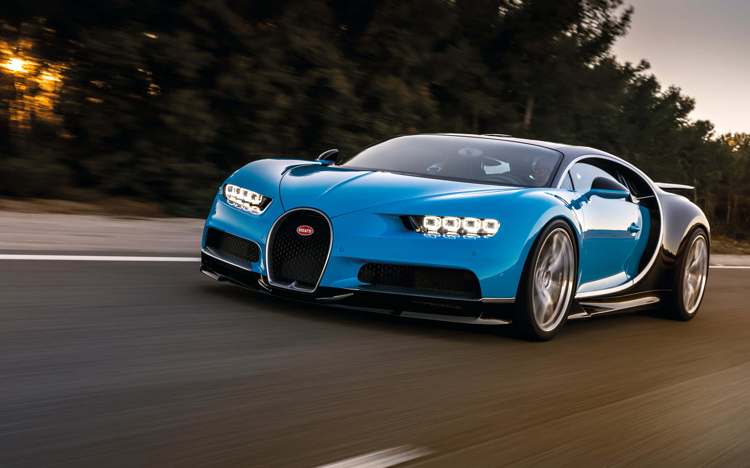 Bugatti Chiron, vibrant blue, winding road, 2K Desktop Wallpaper