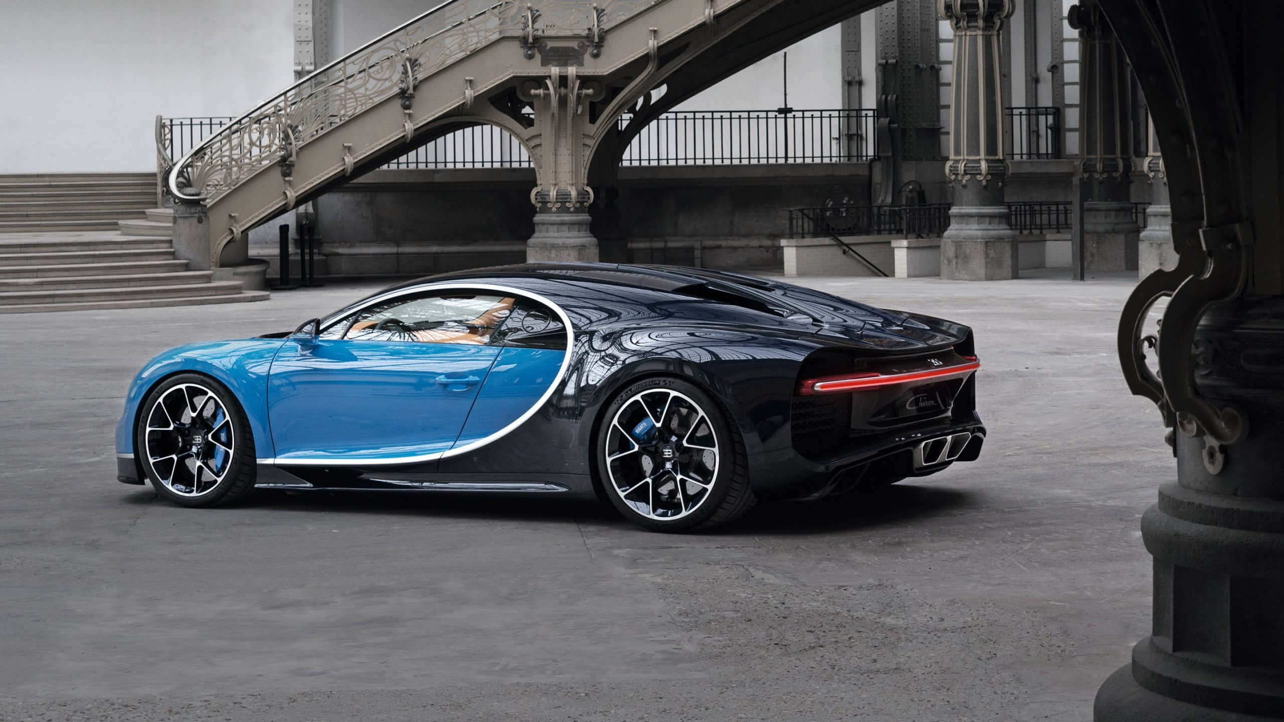 Bugatti Chiron, blue and black, moonlight, 2K Desktop Wallpaper