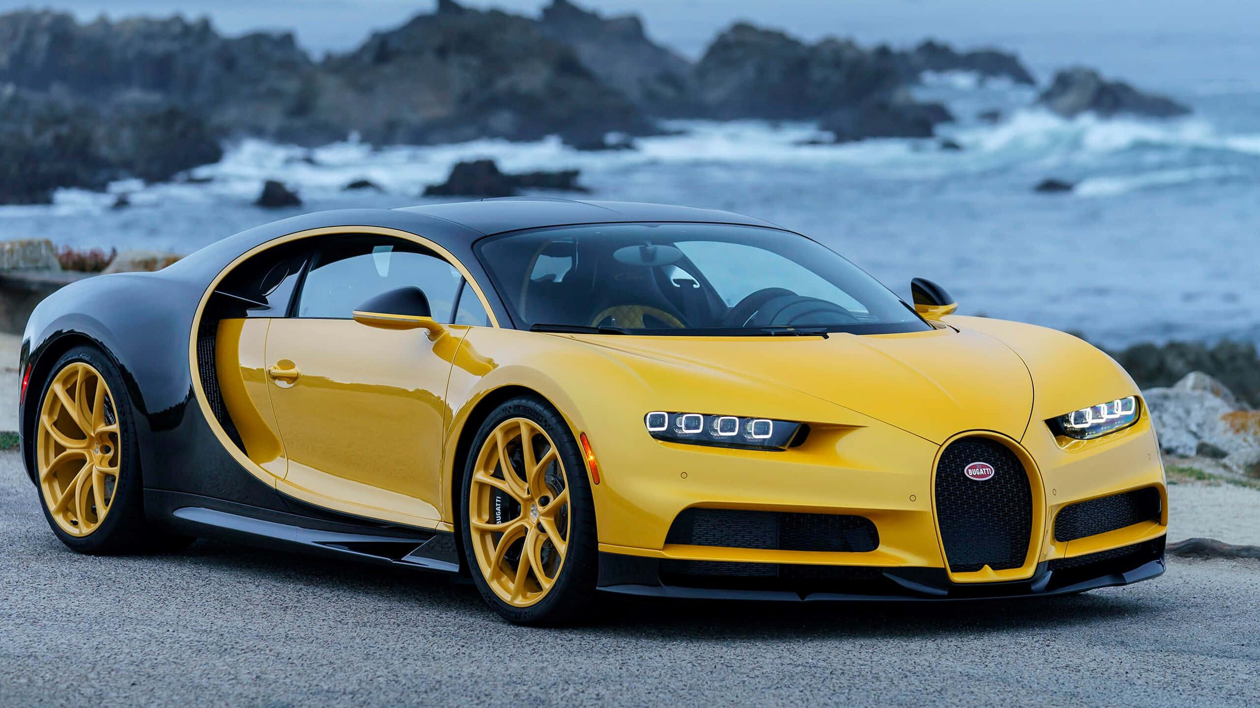 Bugatti Chiron, yellow, black, 2K Desktop Wallpaper