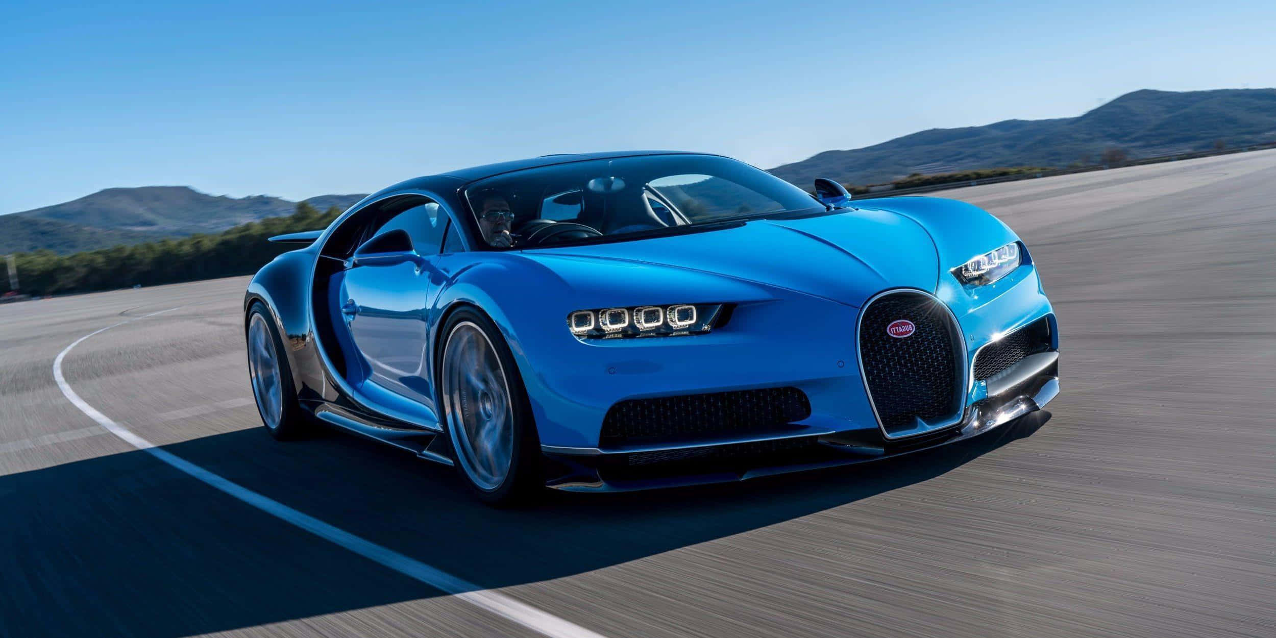 Bugatti Chiron, vibrant blue, sunlit racetrack, Full HD Desktop Wallpaper