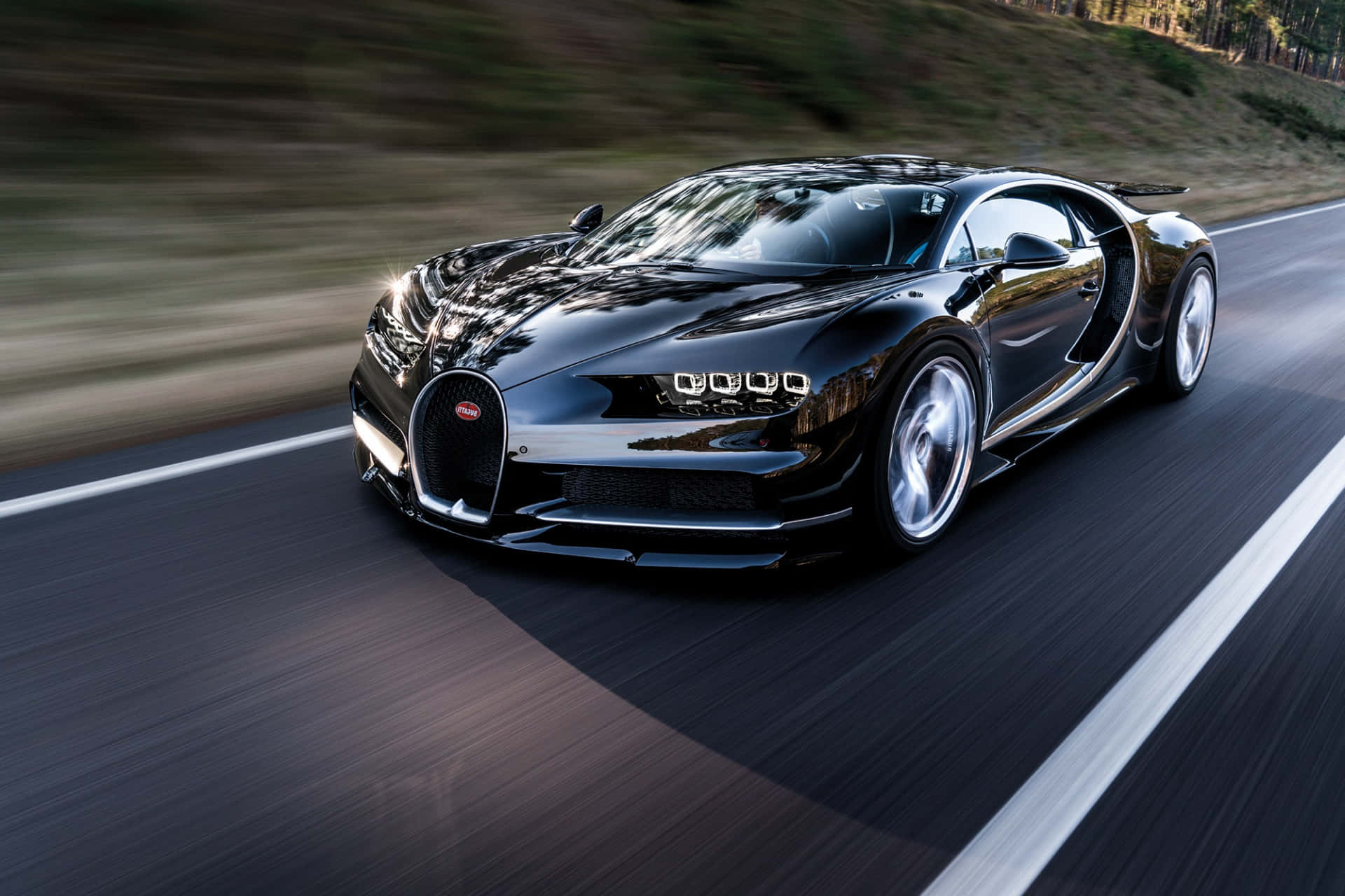 Bugatti Chiron, black, winding road, Full HD Desktop Wallpaper