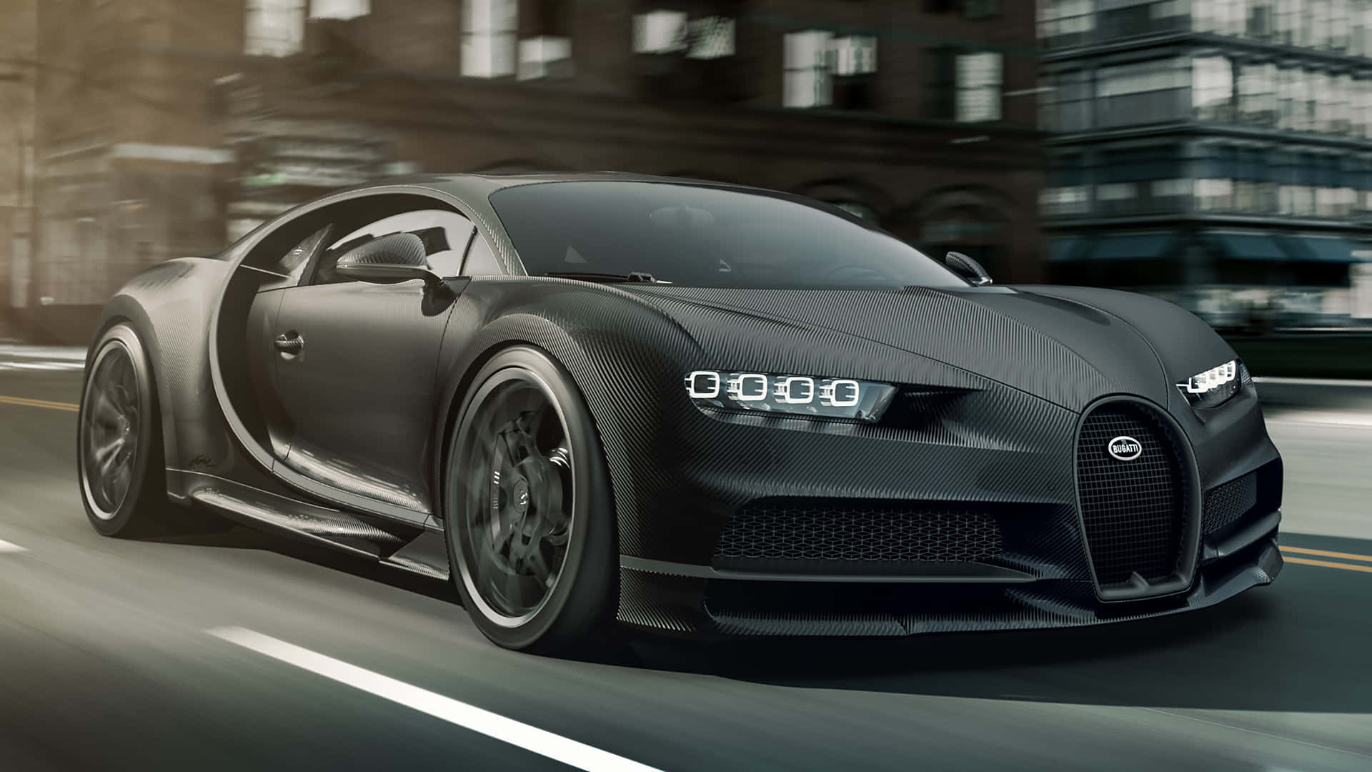 Bugatti Chiron, matte black, urban street, Full HD Desktop Wallpaper
