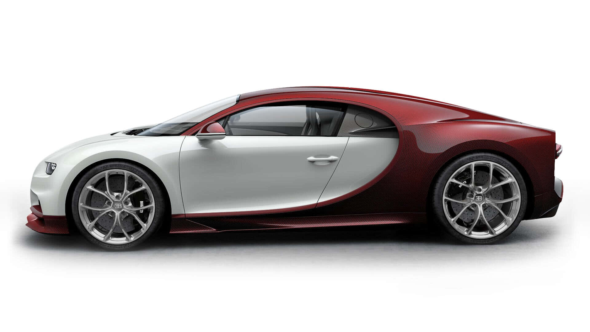 Bugatti Chiron, silver and deep red two-tone paint job, profile, Full HD Desktop Wallpaper