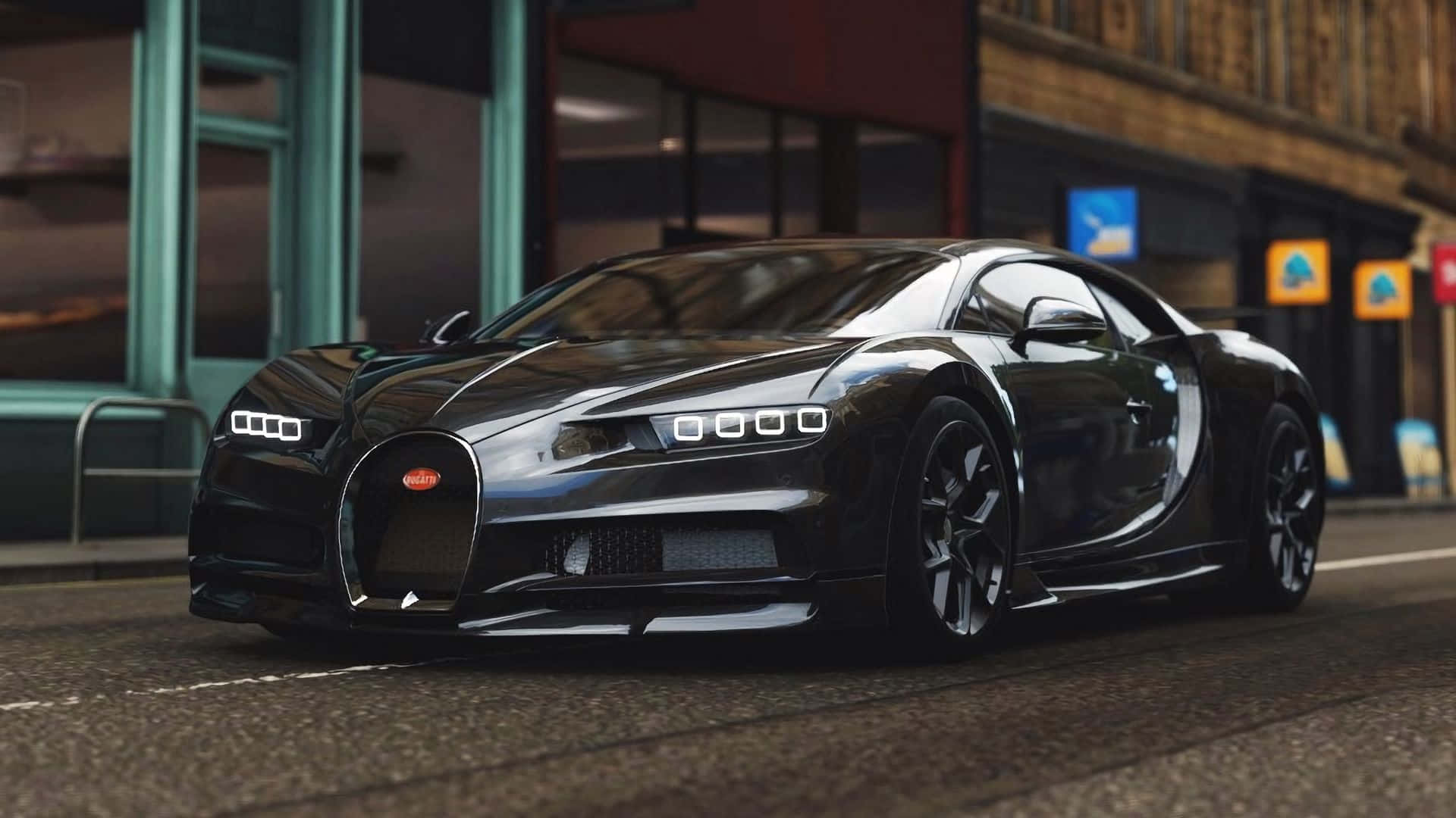 Bugatti Chiron, black, city street, Full HD Desktop Wallpaper