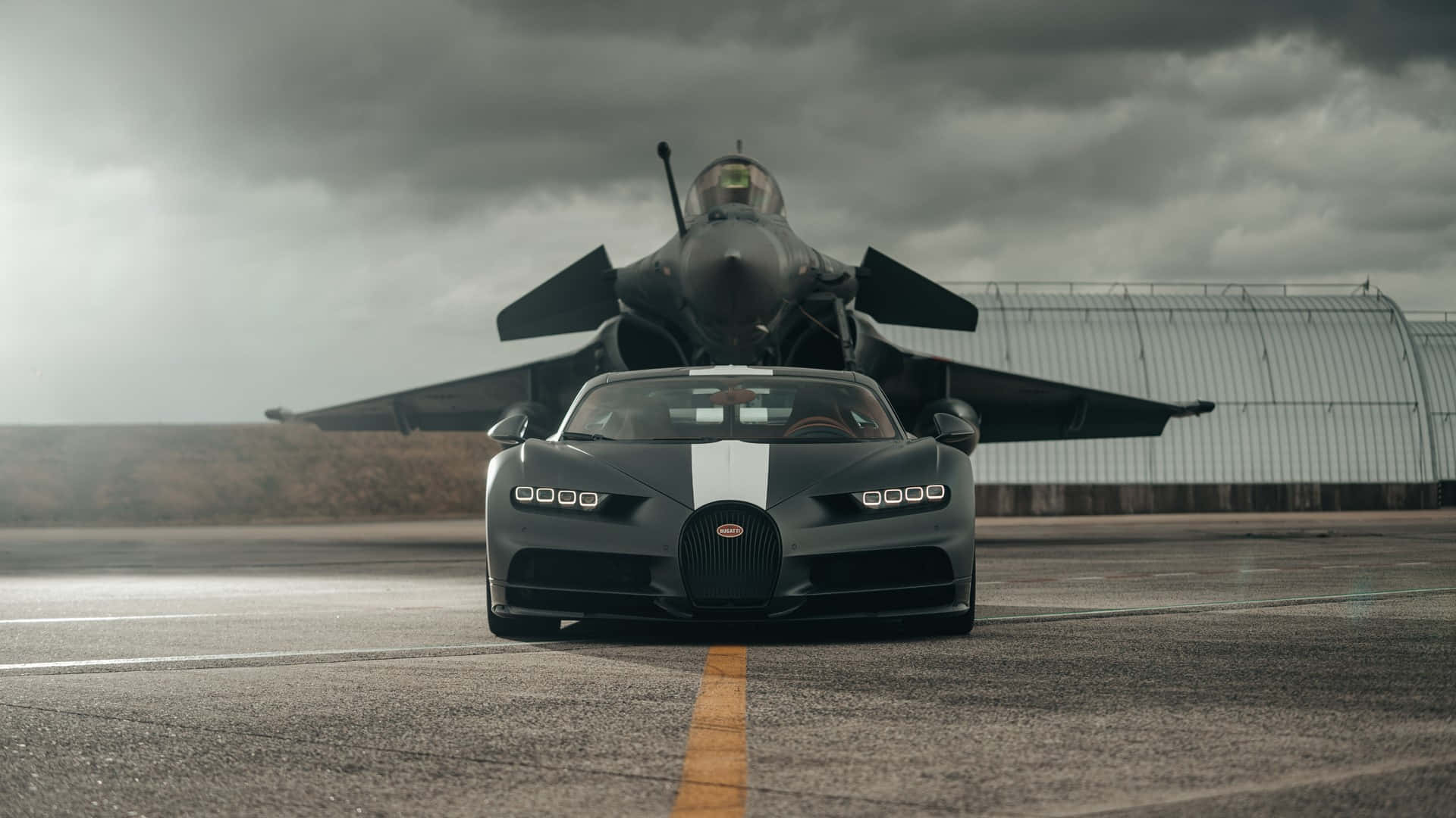Bugatti Chiron, matte gray, airstrip, Full HD Desktop Wallpaper