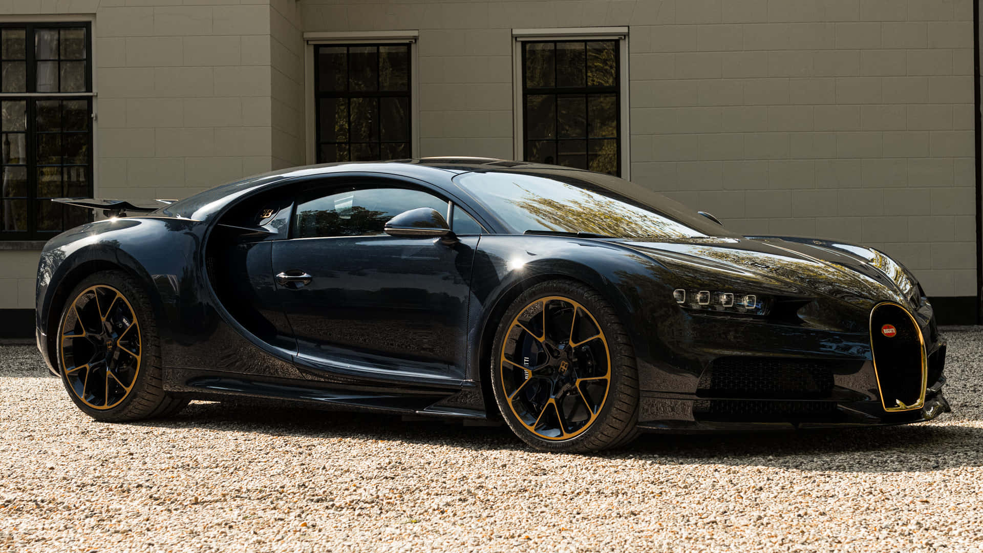 Bugatti Chiron, black, gold accents, Full HD Desktop Wallpaper