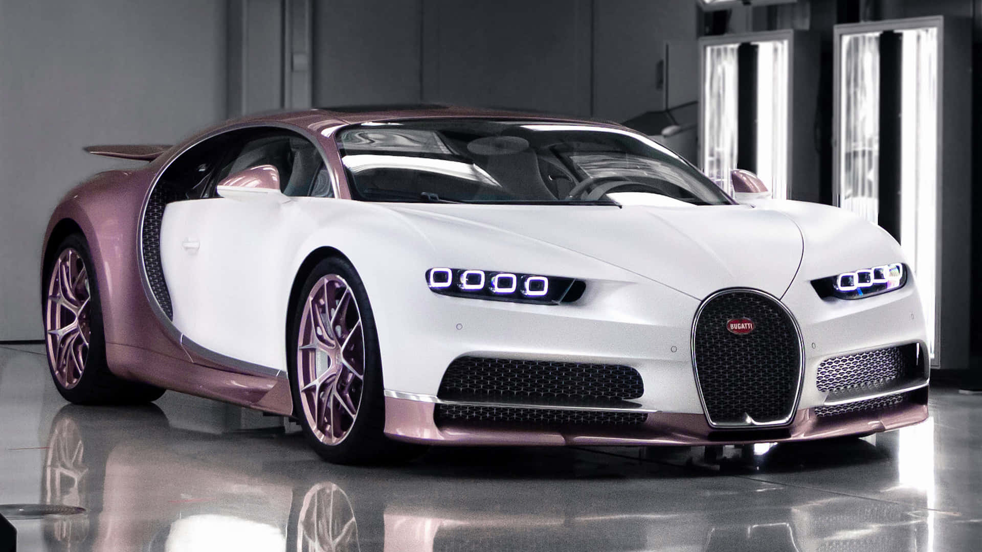 Bugatti Chiron, white, rose gold, Full HD Desktop Wallpaper