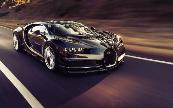 Bugatti Chiron, black, dusk, SD Desktop Wallpaper
