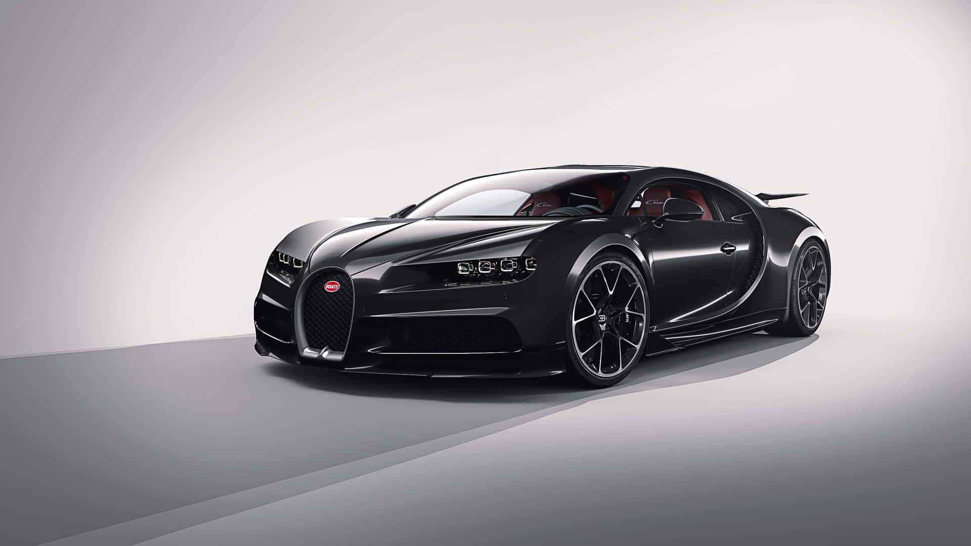 Bugatti Chiron, matte black, red interior, Full HD Desktop Wallpaper