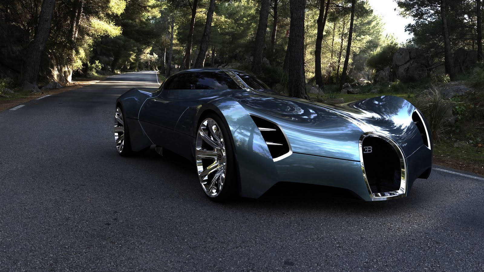 Bugatti, sports car, futuristic blue, HD Desktop Wallpaper