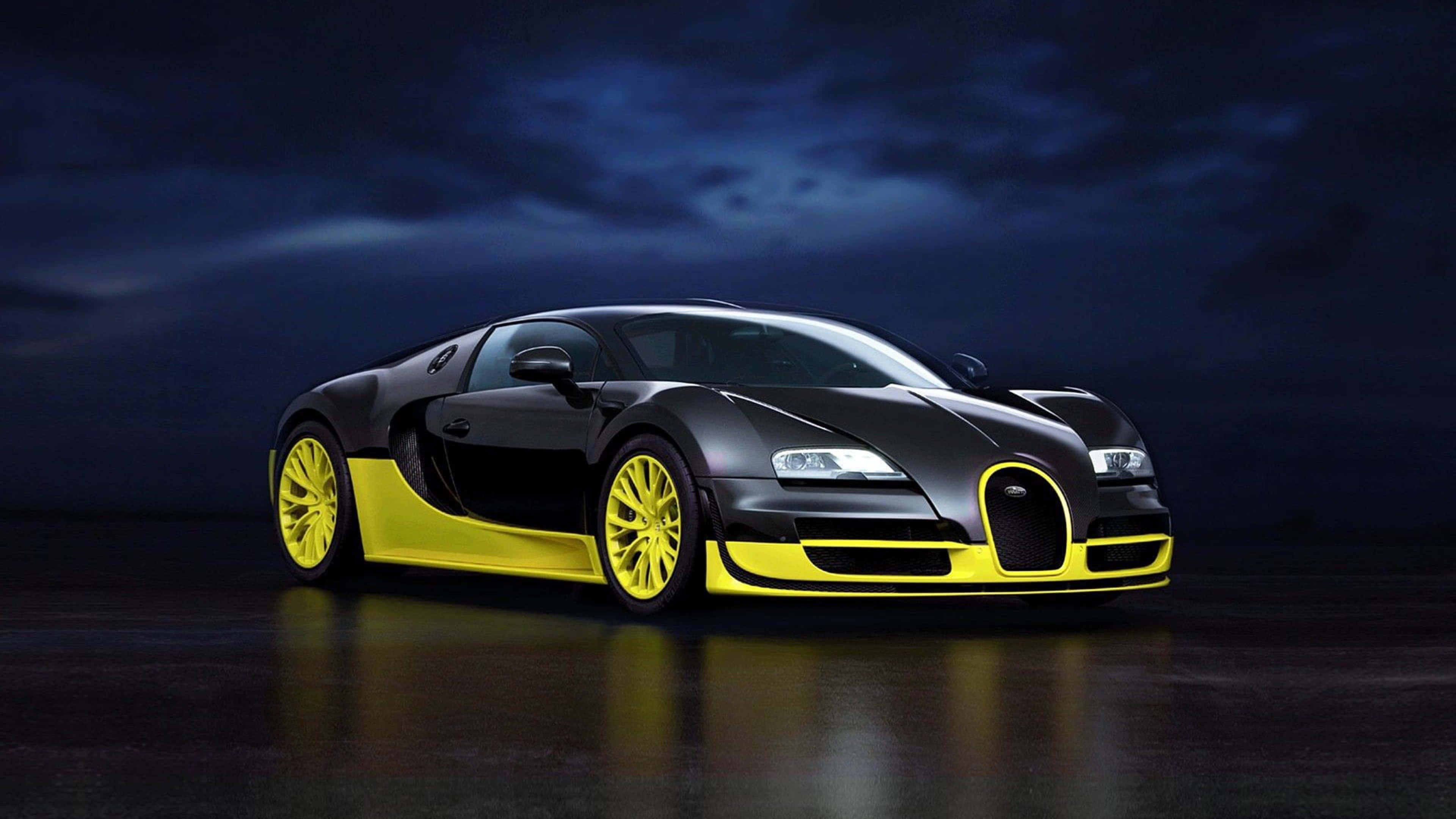 Bugatti, black and yellow, supercar, 4K Desktop Wallpaper