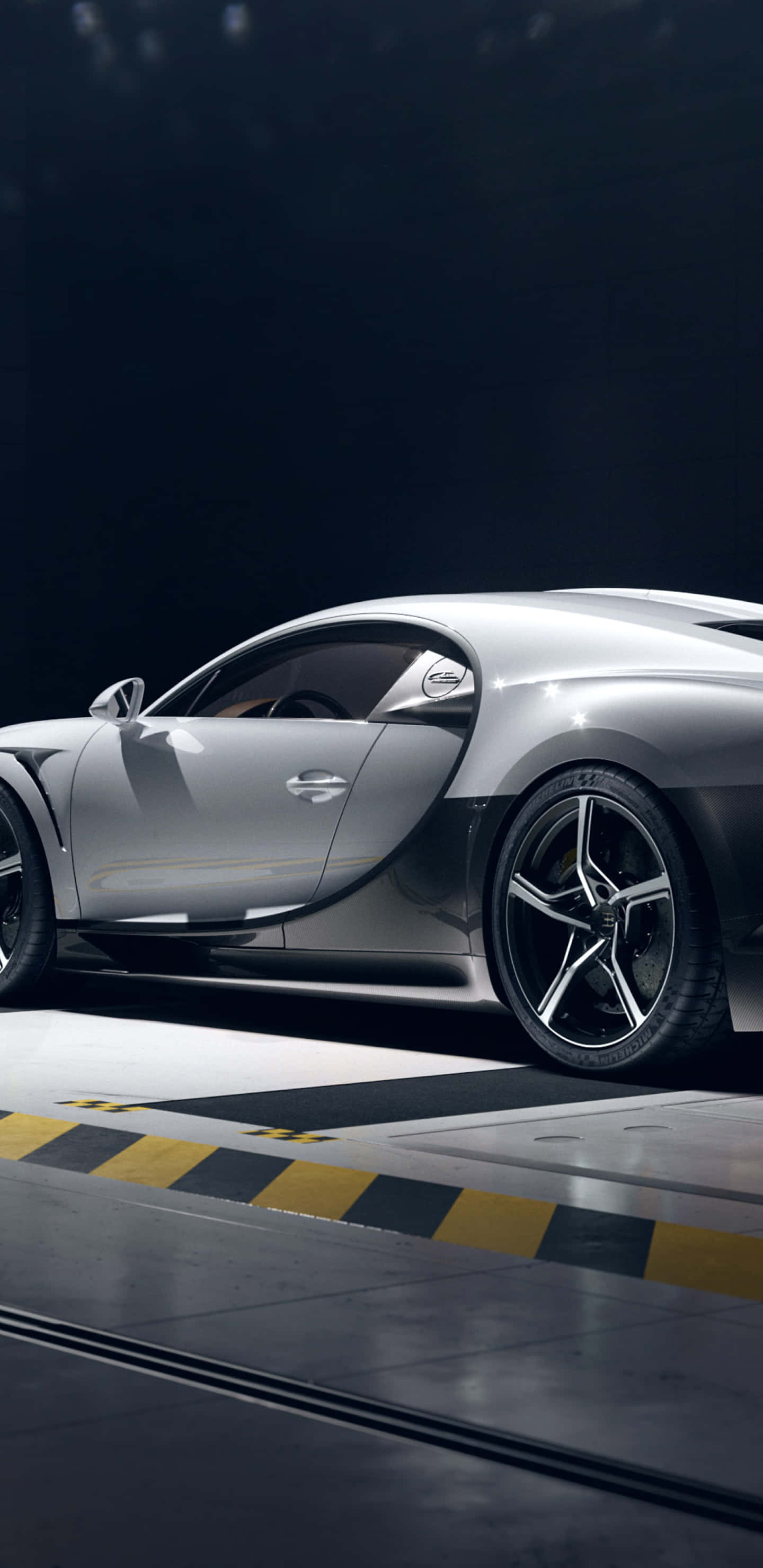 Bugatti Phone, sleek silver sports car, checkered track, 2K Phone Wallpaper