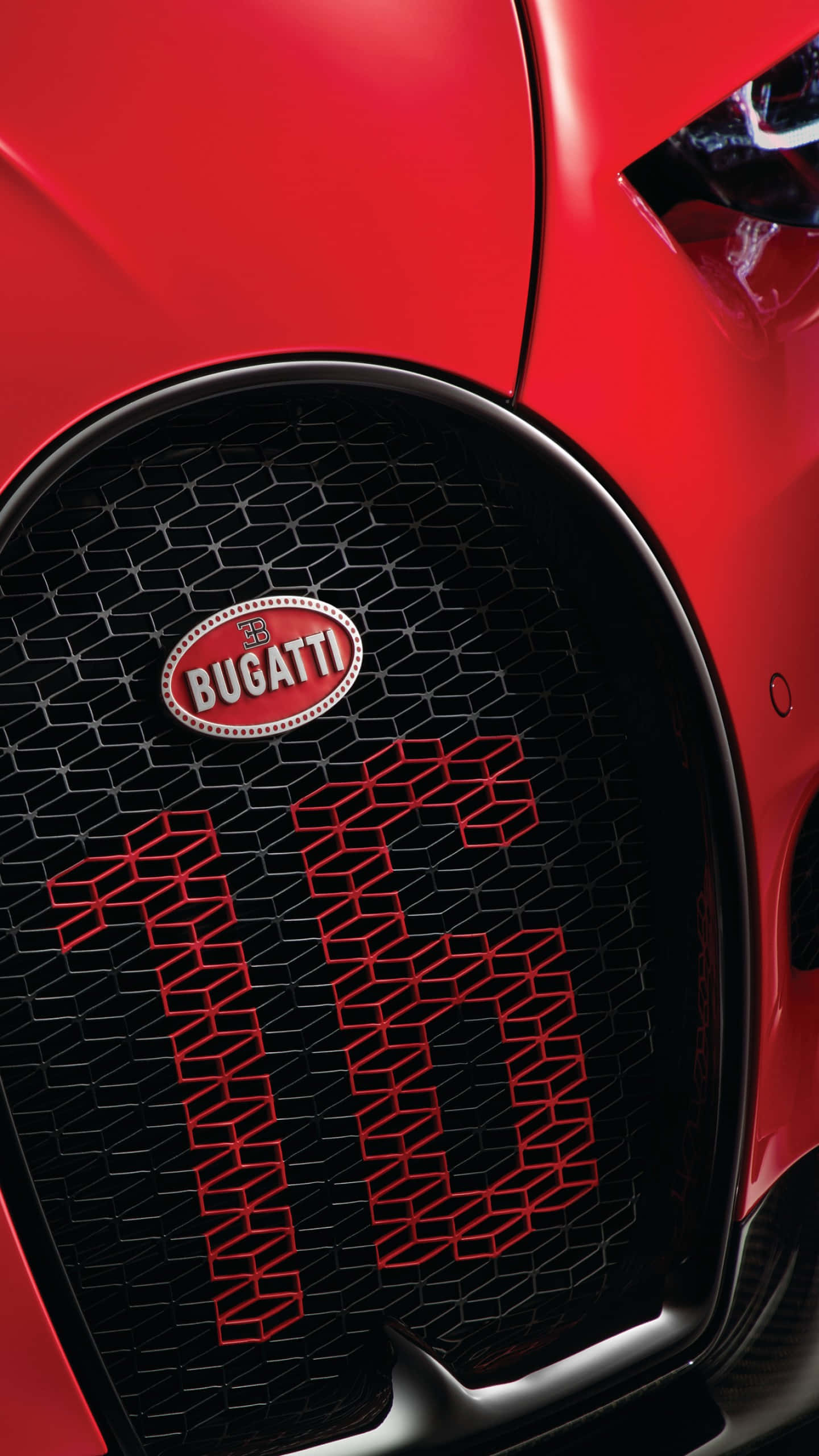 Bugatti Phone, vibrant red, front grille, 2K Phone Wallpaper