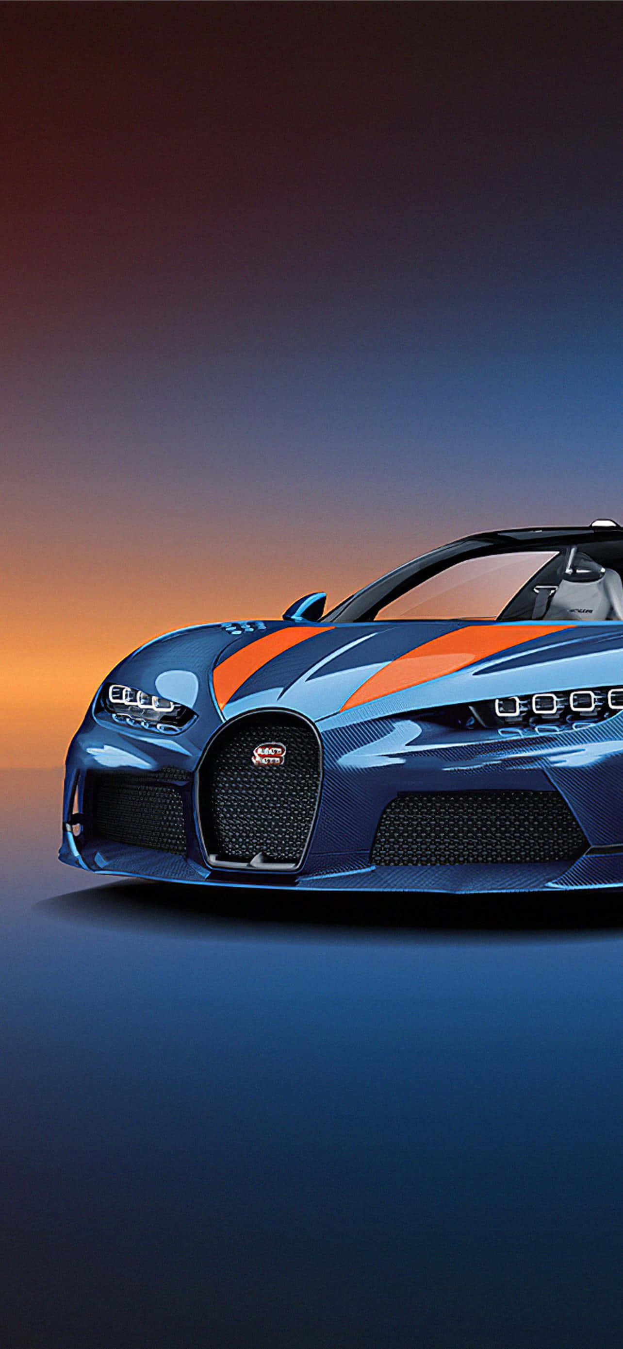 Bugatti, blue, orange stripes, 2K Phone Wallpaper