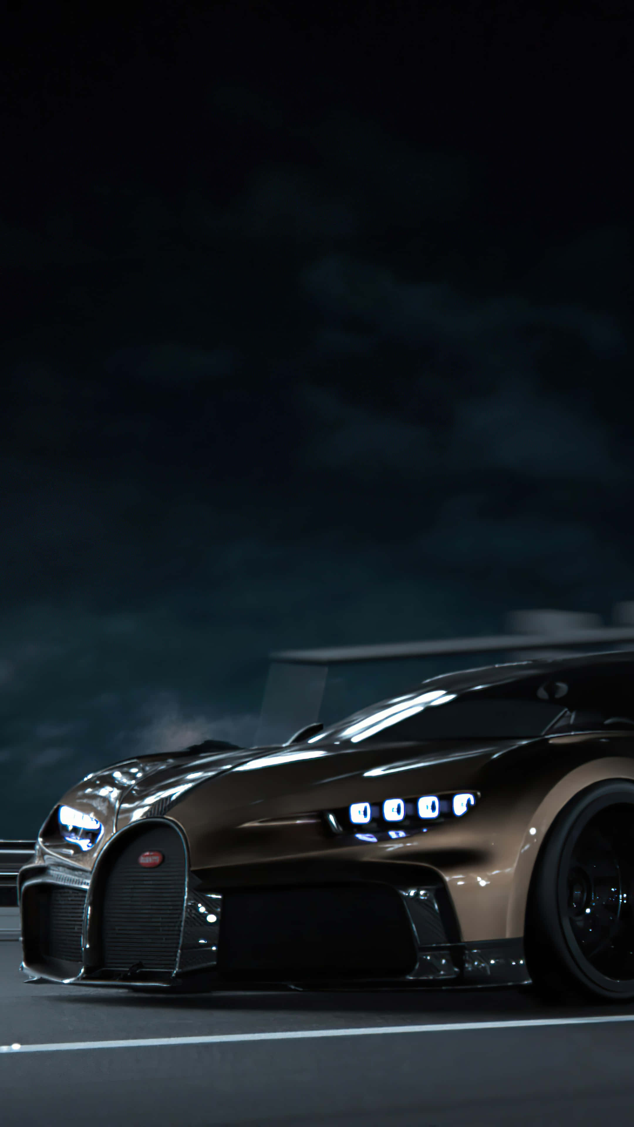 Bugatti, bronze, night lights, 4K Phone Wallpaper