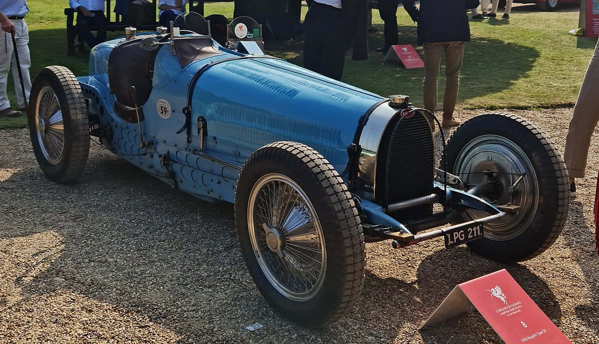 Bugatti Type 35, vintage blue, wire wheels, SD Desktop Wallpaper