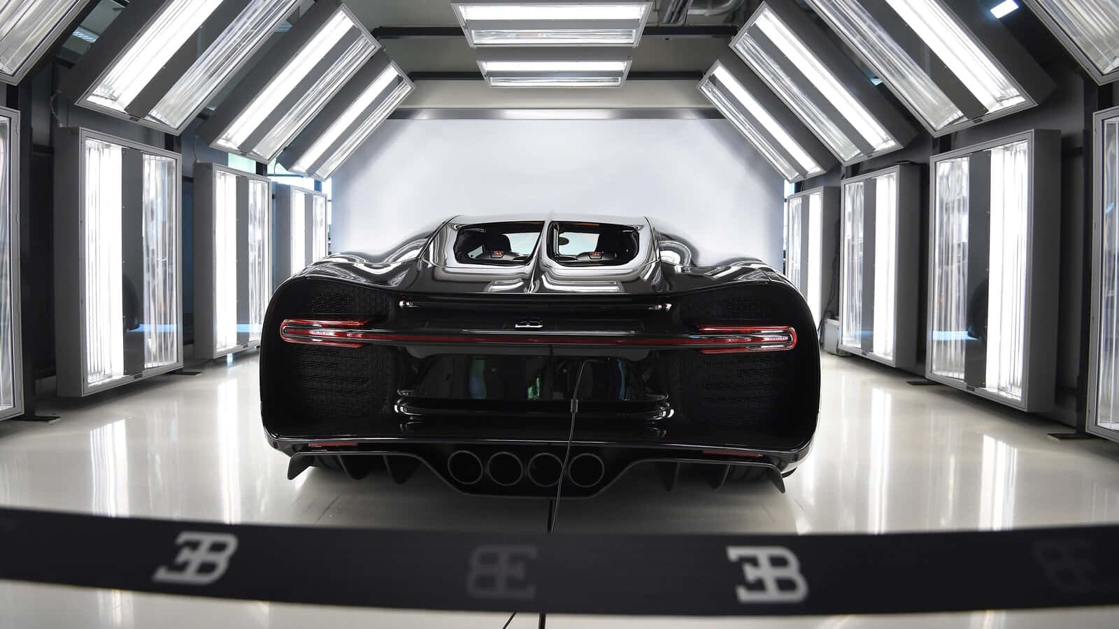 Bugatti Type 41 Royale, sleek black, futuristic garage, HD Desktop Wallpaper