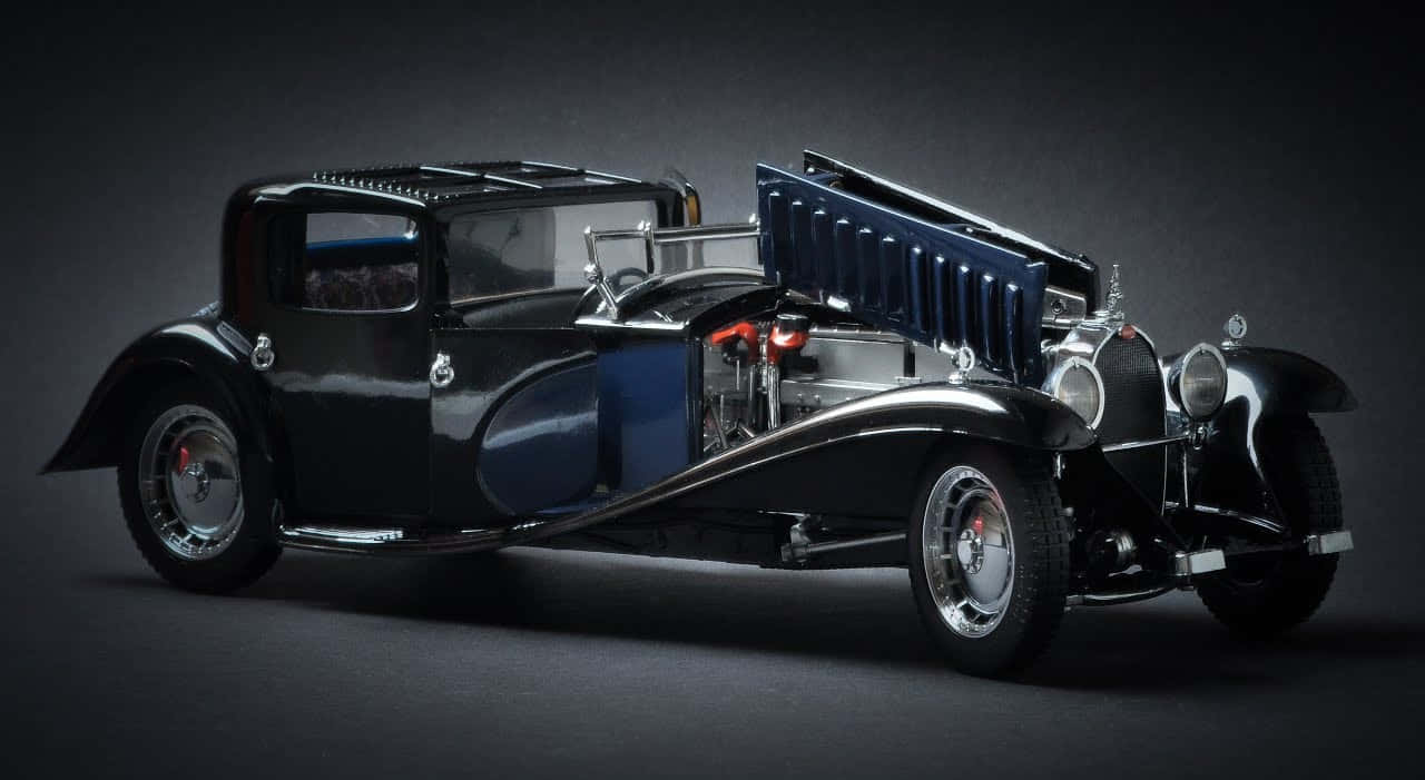 Bugatti Type 41 Royale, sleek black, chrome accents, HD Desktop Wallpaper