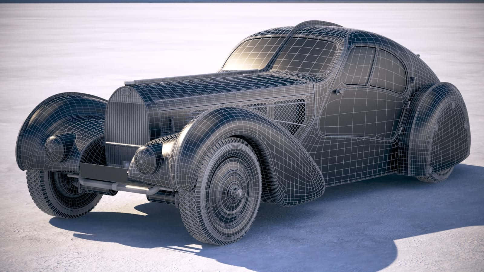 Bugatti Type 57, wireframe grid lines, vintage car, HD Desktop Wallpaper