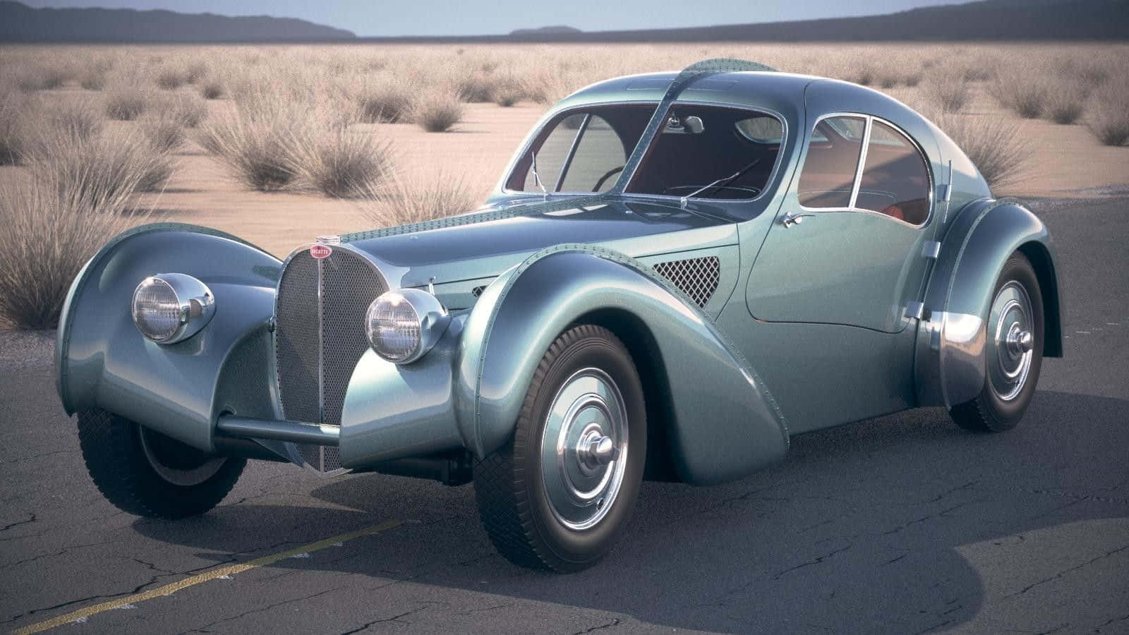 Bugatti Type 57, vintage blue car, chrome accents, HD Desktop Wallpaper