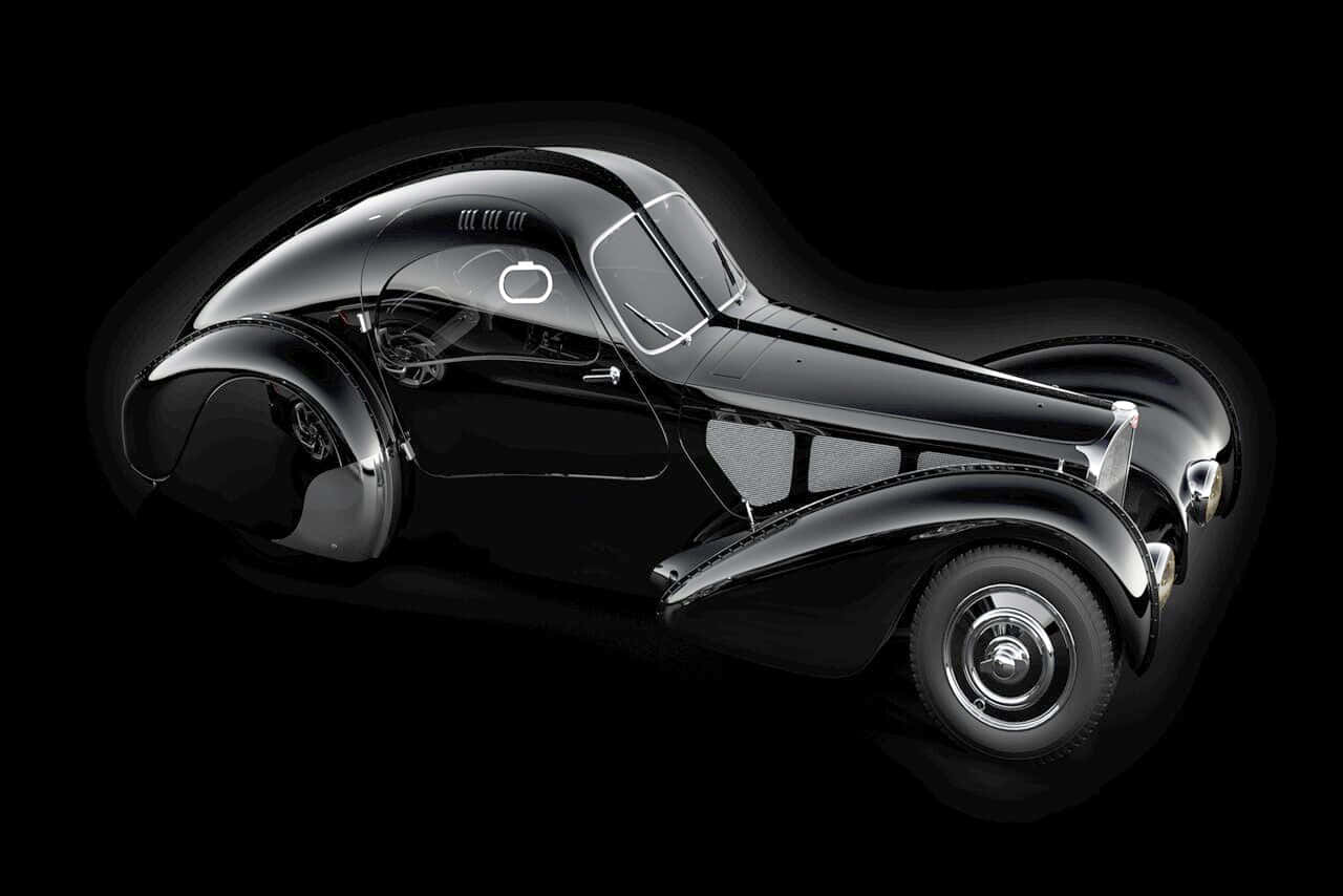 Bugatti Type 57, sleek black vintage sports car, chrome accents, HD Desktop Wallpaper